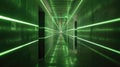 Futuristic corridor background, perspective of dark concrete garage with green led light, interior of modern underground hall. Royalty Free Stock Photo