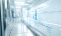 futuristic transparent corridor with digital interface panels and sleek reflective surfaces in a high tech environment Royalty Free Stock Photo