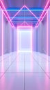 Futuristic Corridor with Glowing Neon Light Geometric Shapes in White Hallway Royalty Free Stock Photo