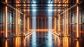 Futuristic corridor with glowing neon tubes and metal framework an abstract modern architectural design. Generative AI Royalty Free Stock Photo