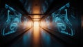 Futuristic Corridor Illuminated by Blue Circuitry Royalty Free Stock Photo