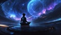 futuristic cosmic meditation: transcendence in a celestial sanctuary. ai generated