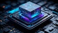 Futuristic CPU Chip with Digital Circuits Royalty Free Stock Photo