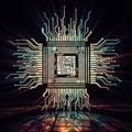 Futuristic CPU Chip With Glowing Circuitry on Dark Background Royalty Free Stock Photo
