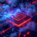 Futuristic CPU Processing Data with Neon Glow Royalty Free Stock Photo