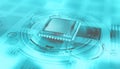 Futuristic CPU. Quantum processor in the global computer network
