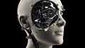 Futuristic Cracked Android Head Profile Revealing Intricate Shiny Mechanical Gears Artificial Intelligence Technology Royalty Free Stock Photo