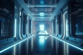 Futuristic Cream and Blue Interior with Expressive Neon Lights and Shiny Symmetry