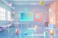 Futuristic creativity modern classroom interior with Geometry sphere shapes. Minimal interior imaginative. Royalty Free Stock Photo