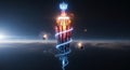Futuristic Crowned Tower in Space: Neon, Fire, and Cosmic Elements Royalty Free Stock Photo