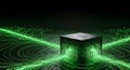 Futuristic cube emits powerful neon green light streams Royalty Free Stock Photo