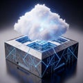 Futuristic cube with intricate glowing blue circuit patterns on its Royalty Free Stock Photo