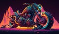A futuristic custom motorcycle with neon lights. Royalty Free Stock Photo