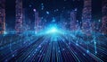 Futuristic Cyber City Scene Neural Network Illuminated in Digital Glow, Showcasing Information Security and Advanced Technology at Royalty Free Stock Photo