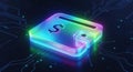Futuristic cyber currency visualization, Cyberpunk style digital wallet with glowing Royalty Free Stock Photo