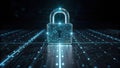 Futuristic cyber lock glowing in a dark matrix environment symbolizing advanced digital security measures Royalty Free Stock Photo