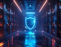 Futuristic Cyber Security AI Shield Protecting Data Center Network Royalty Free Stock Photo