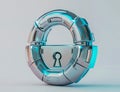 Futuristic Cyber Security Concept with Blue Lock Icon on Transparent Background Royalty Free Stock Photo