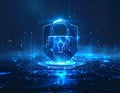 Futuristic Cyber Security Concept with Glowing Digital Lock, Data Protection and AI Technology Interface Royalty Free Stock Photo