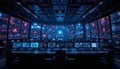 Futuristic Cyber Security Control Room Royalty Free Stock Photo