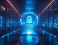 Futuristic Cyber Security Data Center With AI Encryption Interface And Digital Lock Protection System Royalty Free Stock Photo