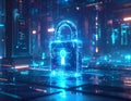 Futuristic Cyber Security Digital Lock With AI Encryption Technology And Data Protection Concept, Advanced Network Security Royalty Free Stock Photo
