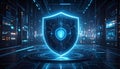 Futuristic Cyber Security Digital Shield for Data Protection, Network Defense and Artificial Intelligence Technology 3D Illustrati Royalty Free Stock Photo