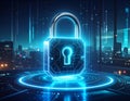 Futuristic Cyber Security Lock Concept With AI Digital Encryption Interface, Data Protection Technology And Advanced Cyber Defense Royalty Free Stock Photo