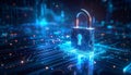 Futuristic Cyber Security Lock on Microchip AI Data Protection Digital Encryption AI Royalty Free Stock Photo