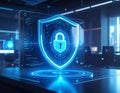 Futuristic Cyber Security Shield With AI Encryption Technology And Digital Lock Protection Interface, Advanced Network Security Royalty Free Stock Photo
