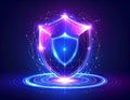 Futuristic cyber security shield with glowing neon effects for data protection Royalty Free Stock Photo