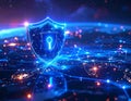 Futuristic Cyber Security Shield with Lock Over Global Network Map Data Protection Technology Concept Royalty Free Stock Photo