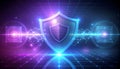 Futuristic Cyber Security Shield Protecting Digital Data Across a Network with Glowing Connections and a Grid Background Royalty Free Stock Photo