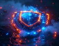 Futuristic Cyber Security Shield Protecting Digital Data and Network Infrastructure Royalty Free Stock Photo
