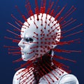 Futuristic Cybernetic 3d Model Man With Head Full Of Pins