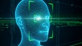 Futuristic cybernetic head scan with digital grid overlay for technological analysis Royalty Free Stock Photo
