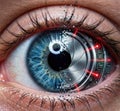 Futuristic cybernetic human eye with digital interface and target hud Royalty Free Stock Photo