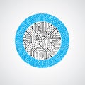 Futuristic cybernetic scheme, vector motherboard blue illustration.