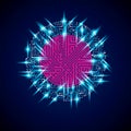 Futuristic cybernetic scheme, vector motherboard blue and magenta illustration with neon lights. Circular gleam element with Royalty Free Stock Photo