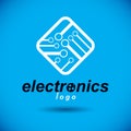 Futuristic cybernetic scheme, vector motherboard. Digital element, square circuit board. Electronic microprocessor logo.