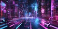 A Futuristic Cyberpunk Birthday Background with Neon Lights and Digital Elements Royalty Free Stock Photo