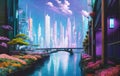 Futuristic cyberpunk city background. Future landscape Generative AI Royalty Free Stock Photo