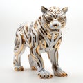 Futuristic Cyberpunk 3d Printed Gold And White Tiger Sculpture