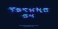 Futuristic cyberpunk glitch font. Modern English glowing alphabet with distortion effect. Good for design promo