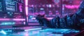 Futuristic Cyberpunk Interface: Coding and Data Analysis in a Neon Environment Royalty Free Stock Photo