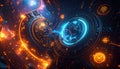 Futuristic Cyberpunk Interface and Digital Portal with Neon Gears Technology, Quantum Computing, and AI Concept Royalty Free Stock Photo