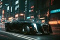 Futuristic Brutal Cyberpunk Luxury Racing Car on a Neon City Streets Royalty Free Stock Photo