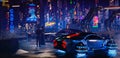 Futuristic Cyberpunk Night City Scene Royalty Free Stock Photo