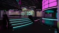 3D rendering of a futuristic cyberpunk nightclub interior and bar Royalty Free Stock Photo