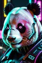 Futuristic Cyberpunk panda with vibrant neon armor and intricate cyber enhancements Royalty Free Stock Photo